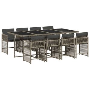 vidaXL 9 r&eacute;szes sz&uuml;rke polyrattan kerti &eacute;tkezőgarnit&uacute;ra p&aacute;rn&aacute;val