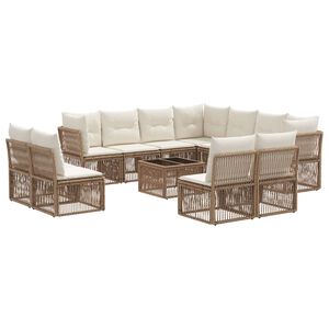 vidaXL Kerti Kanap&eacute; Szett 12 pcs B&eacute;zs polirattan
