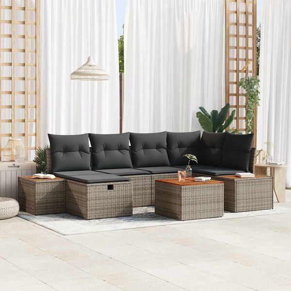 vidaXL Kerti Kanap&eacute; Szett 7 pcs Sz&uuml;rke 55 x 62 x 69 cm Poli rattan