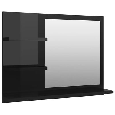 vidaXL magasfényű fekete forgácslap fürdőszobai tükör 60x10,5x45 cm
