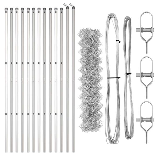 vidaXL Lánckerítés oszlopokkal Ezüst 1.2 x 25 m Acél