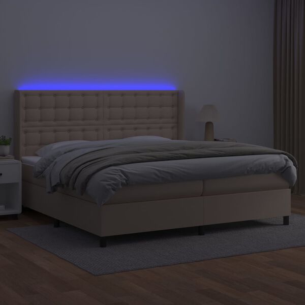vidaXL cappuccino sz&iacute;nű műbőr rug&oacute;s &aacute;gy matraccal &eacute;s LED-del 200x200cm