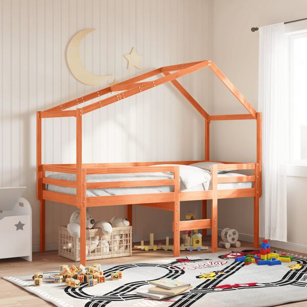 vidaXL viaszbarna t&ouml;m&ouml;r fenyőfa magas&iacute;tott &aacute;gy tetővel 75 x 190 cm