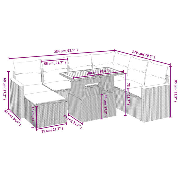 vidaXL 8 r&eacute;szes fekete polyrattan kerti &uuml;lőgarnit&uacute;ra p&aacute;rn&aacute;kkal