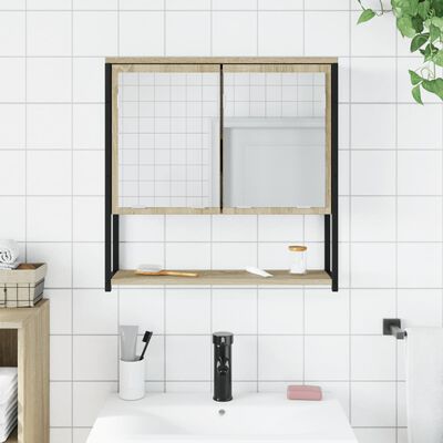 vidaXL sonoma tölgy szerelt fa tükrös fürdőszobaszekrény 60x16x60 cm