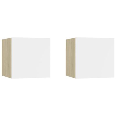 vidaXL 2 db fehér sonoma-tölgy színű forgácslap éjjeliszekrény 30,5 x 30 x 30 cm