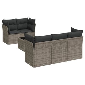 vidaXL 6 r&eacute;szes sz&uuml;rke polyrattan kerti &uuml;lőgarnit&uacute;ra p&aacute;rn&aacute;kkal