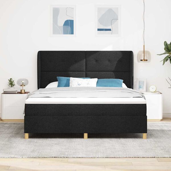 vidaXL Boxspring &aacute;gy matraccal S&ouml;t&eacute;tsz&uuml;rke 90x190 cm Sz&ouml;vet Fekete
