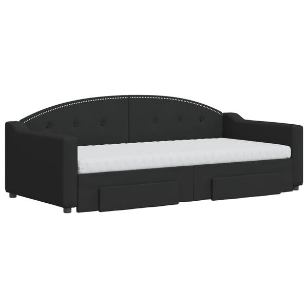 vidaXL fekete kih&uacute;zhat&oacute; sz&ouml;vet heverő fi&oacute;kkal 90 x 190 cm