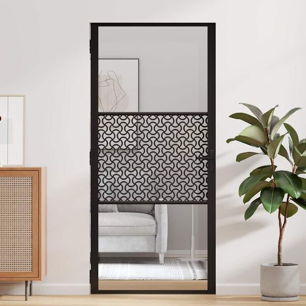 vidaXL Belső Ajtó Fekete 93 x 201.5 cm Edzett üveg és Alumínium
