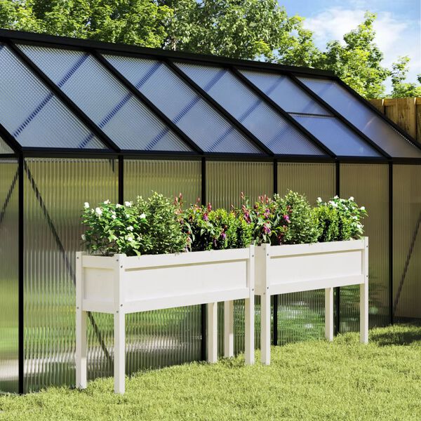 vidaXL 2 db fehér tömör fenyő kerti virágláda lábakkal