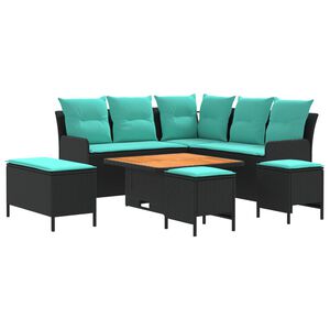 vidaXL B&uacute;tor szettek 7 db Fekete &eacute;s T&uuml;rkiz PE Rattan