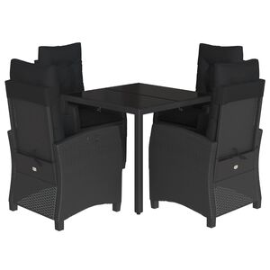 vidaXL 5 r&eacute;szes fekete polyrattan kerti &eacute;tkezőgarnit&uacute;ra p&aacute;rn&aacute;kkal