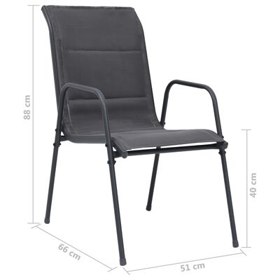vidaXL 6 db antracitszürke rakásolható acél és textilén kerti szék