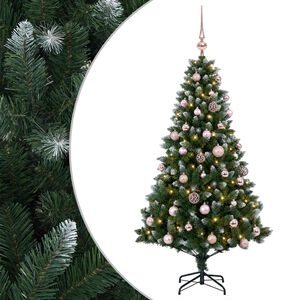 vidaXL Műfenyő g&ouml;mb&ouml;kkel 120 cm 150 LED Meleg feh&eacute;r PVC &eacute;s f&eacute;m Z&ouml;ld