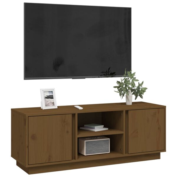 vidaXL mézbarna tömör fenyőfa TV-szekrény 110 x 35 x 40,5 cm