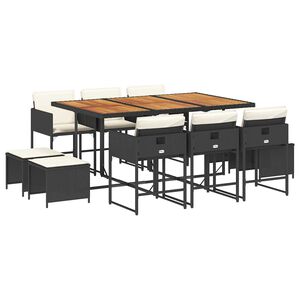 vidaXL 11 r&eacute;szes fekete polyrattan kerti &eacute;tkezőgarnit&uacute;ra p&aacute;rn&aacute;kkal