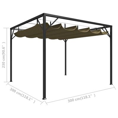 vidaXL tópszínű kerti pavilon behúzható tetővel 3 x 3 m 180 g/m²