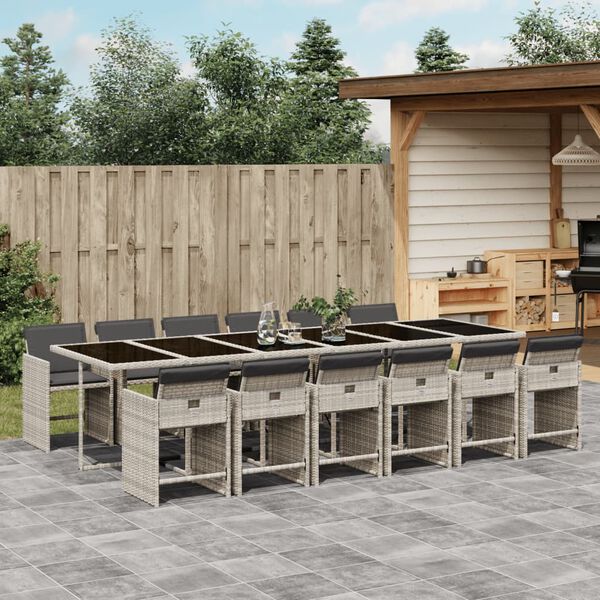 vidaXL 13 r&eacute;szes sz&uuml;rke polyrattan kerti &eacute;tkezőgarnit&uacute;ra p&aacute;rn&aacute;kkal