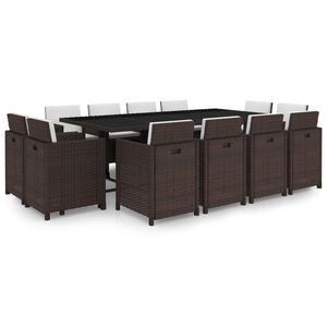 vidaXL 13-r&eacute;szes barna k&uuml;lt&eacute;ri polyrattan &eacute;tkezőszett p&aacute;rn&aacute;kkal