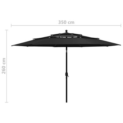 vidaXL 3 szintes fekete napernyő alumíniumrúddal 3,5 m