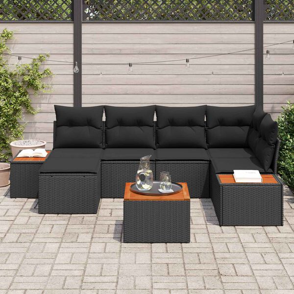 vidaXL Kerti Kanap&eacute; Szett p&aacute;rn&aacute;val t&aacute;rol&oacute;val 7 pcs Fekete Polyrattan