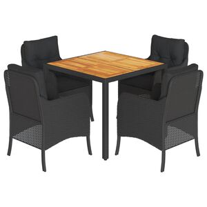 vidaXL 5 r&eacute;szes fekete polyrattan kerti &eacute;tkezőgarnit&uacute;ra p&aacute;rn&aacute;kkal