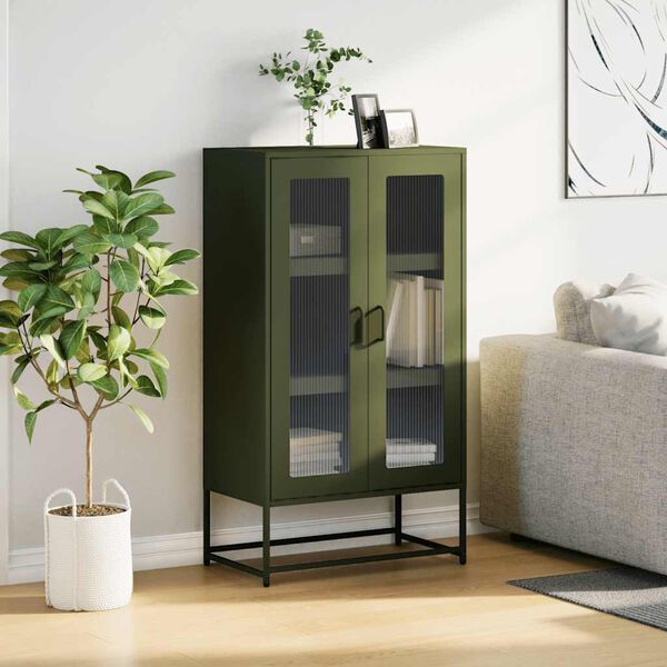 vidaXL Highboard olívazöld 68x39x123 cm Acél