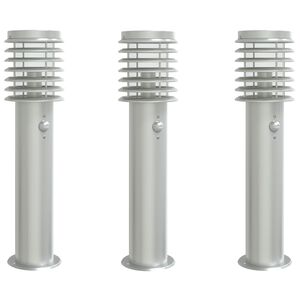 vidaXL 3 db ez&uuml;st rozsdamentes ac&eacute;l k&uuml;lt&eacute;ri &aacute;ll&oacute;l&aacute;mpa &eacute;rz&eacute;kelővel 60cm