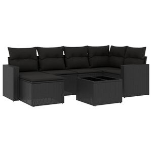 vidaXL 7 r&eacute;szes fekete polyrattan kerti &uuml;lőgarnit&uacute;ra p&aacute;rn&aacute;val