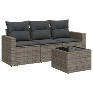 vidaXL 4 r&eacute;szes sz&uuml;rke polyrattan kerti &uuml;lőgarnit&uacute;ra p&aacute;rn&aacute;kkal