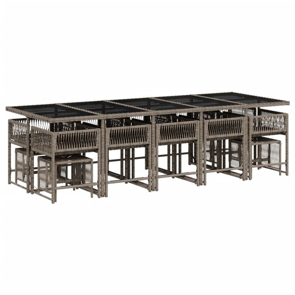 vidaXL 15 r&eacute;szes sz&uuml;rke polyrattan kerti &eacute;tkezőgarnit&uacute;ra p&aacute;rn&aacute;kkal