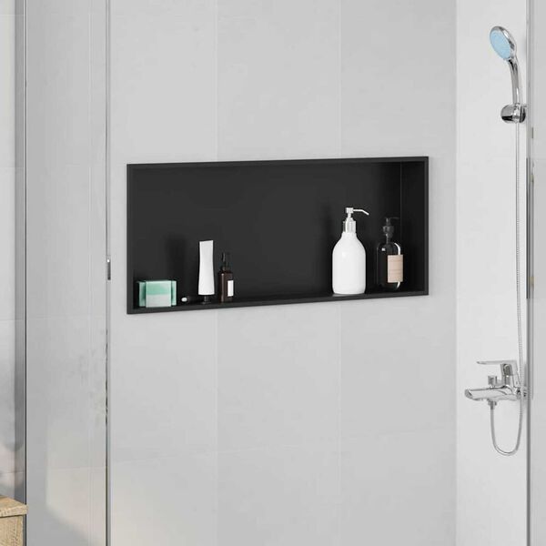 vidaXL Zuhany Niche Fekete 75 x 30 x 9.5 cm Rozsdamentes acél
