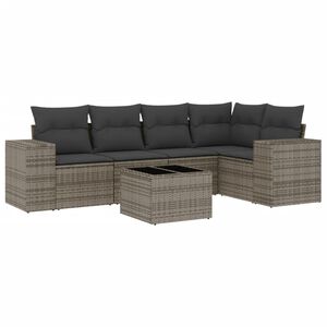 vidaXL 6 r&eacute;szes sz&uuml;rke polyrattan kerti &uuml;lőgarnit&uacute;ra p&aacute;rn&aacute;kkal