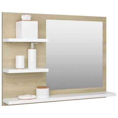 vidaXL fehér és sonoma színű forgácslap fürdőszobai tükör 60x10,5x45cm