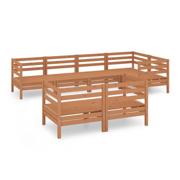 vidaXL 7 r&eacute;szes m&eacute;zbarna t&ouml;m&ouml;r fenyőfa kerti &uuml;lőgarnit&uacute;ra