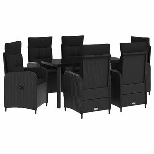 vidaXL Kert &eacute;tkező szett 7 db Fekete PE rattan &eacute;s porbevonatos ac&eacute;l