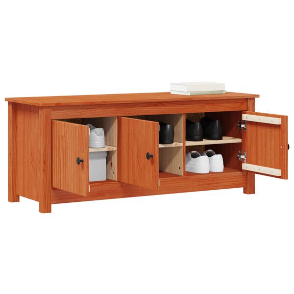 vidaXL Cipőszekr&eacute;ny Viaszbarna 110 x 38 x 45,5 cm T&ouml;m&ouml;r fenyő