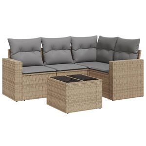 vidaXL 5 r&eacute;szes b&eacute;zs polyrattan kerti &uuml;lőgarnit&uacute;ra p&aacute;rn&aacute;kkal