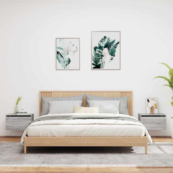 vidaXL 2 db sz&uuml;rke sonoma sz&iacute;nű fali &eacute;jjeliszekr&eacute;ny LED-vil&aacute;g&iacute;t&aacute;ssal