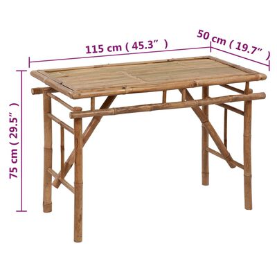 vidaXL összecsukható bambusz kerti asztal 115 x 50 x 75 cm
