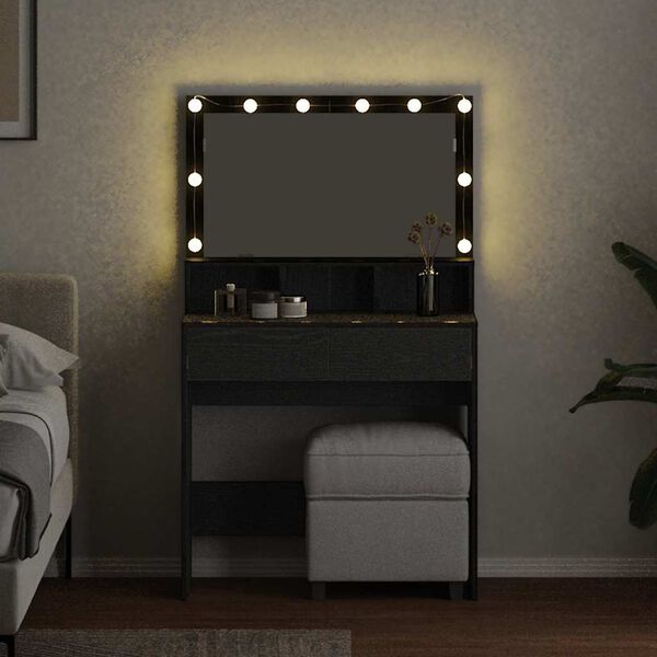 vidaXL &Ouml;lt&ouml;zk&ouml;dőasztal fi&oacute;kkal Fekete t&ouml;lgy 80 x 41 x 134,5 cm Faanyag