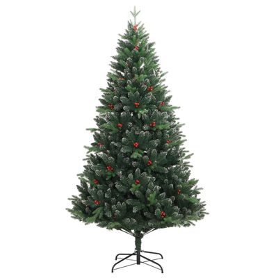 vidaXL csuklópántos műkarácsonyfa piros bogyókkal 180 cm