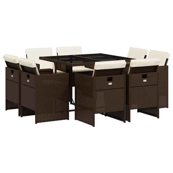 vidaXL 9 r&eacute;szes barna polyrattan kerti &eacute;tkezőgarnit&uacute;ra p&aacute;rn&aacute;kkal