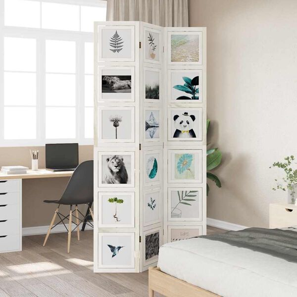 vidaXL 3 paneles fehér tömör császárfa térelválasztó