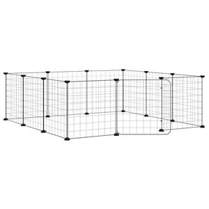 vidaXL 12 paneles fekete ac&eacute;l kis&aacute;llatketrec ajt&oacute;val, 105 x 105 x 35 cm