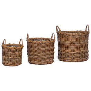 vidaXL Vir&aacute;gcserepes Kos&aacute;r t&aacute;rol&oacute;val 3 pcs Barna Kubu ratt&aacute;n