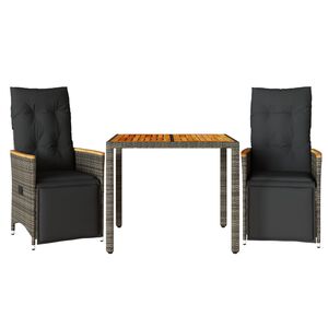 vidaXL 3 r&eacute;szes sz&uuml;rke polyrattan kerti bisztr&oacute;garnit&uacute;ra p&aacute;rn&aacute;kkal