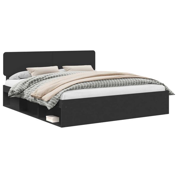 vidaXL &Aacute;gykeret fejt&aacute;ml&aacute;val Fekete 200 x 200 cm T&ouml;m&ouml;r fenyőfa