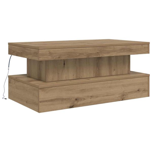 vidaXL k&eacute;zműves t&ouml;lgy sz&iacute;nű doh&aacute;nyz&oacute;asztal LED-l&aacute;mp&aacute;kkal 90x50x40 cm